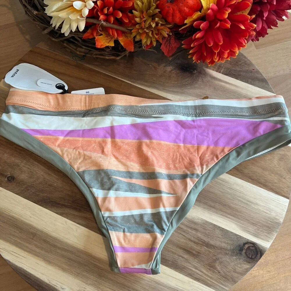 prAna Womens Upswell Swimsuit Bottom LARGE IN Waves UPF 50+